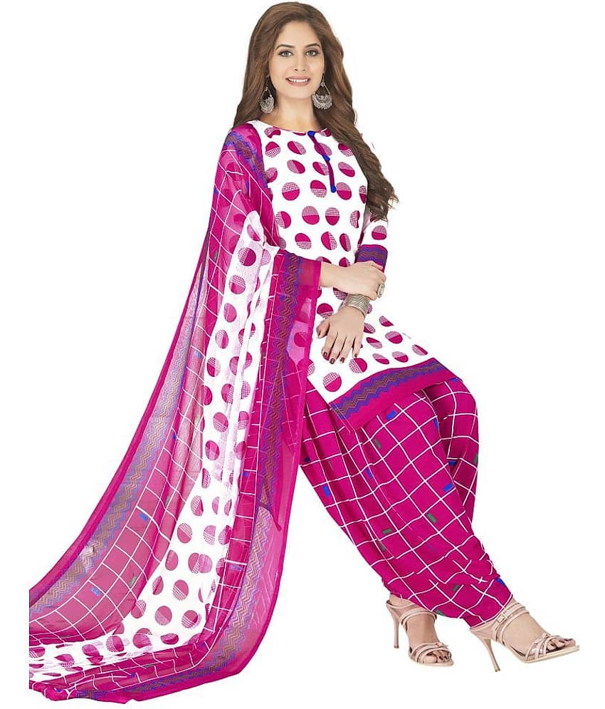 Jevi Prints White Crepe Unstitched Dress Material view 2