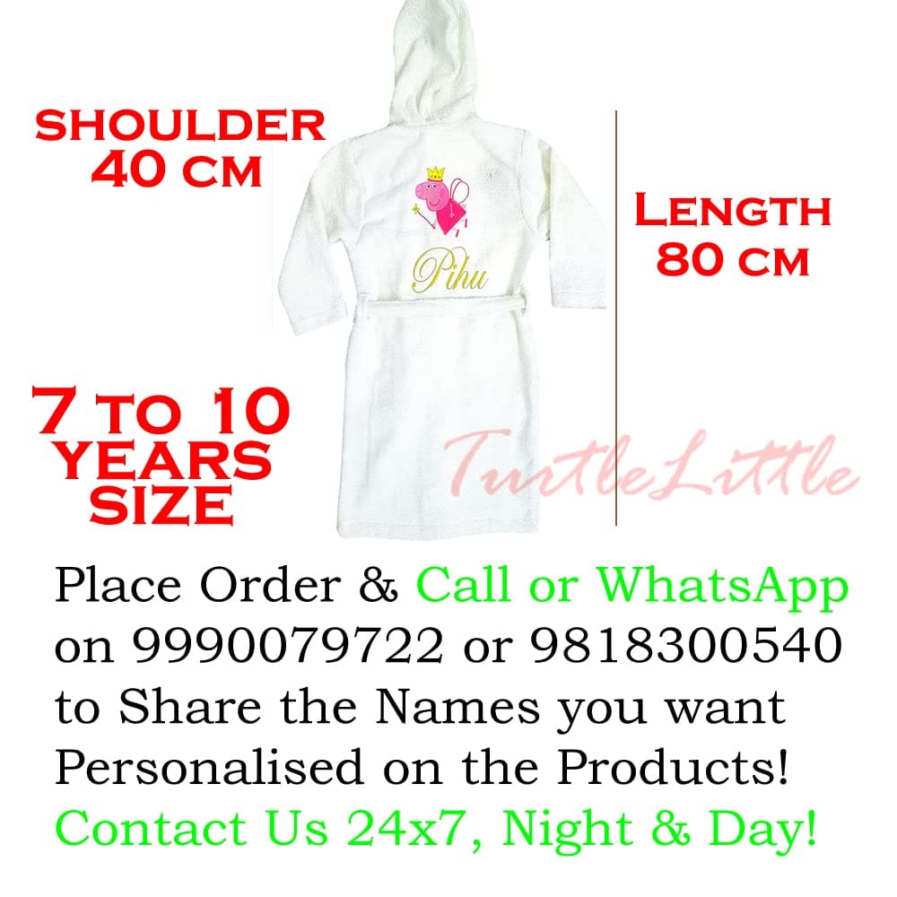 TurtleLittle, Cotton, BTS Bathrobe with Hood for Kids, 7 to 10 Years, with Name and Initials, 350 GSM (Set of 1, Ivory White) view 2