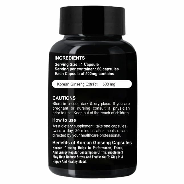 FIJ AYURVEDA Korean Ginseng Root Extract Dietary Supplement | Strength, Stamina & Energy � 500mg 60 Capsules (Pack of 2) view 2