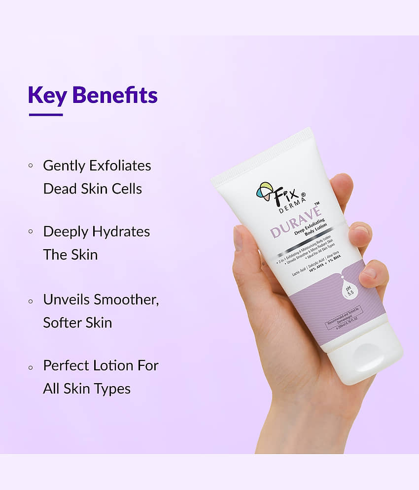 Fixderma Durave 10% AHA + 1% BHA Deep Exfoliating Body Lotion with Lactic & 1% Salicylic Acid | Body Exfoliator | Body Lotion for Women & Men | Moisturizer for Body for All Skin Types - 200 ml view 2