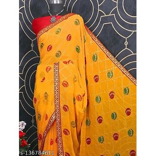 Yellow Colour Foil Printed Saree With Blouse Printed view 2