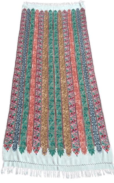 Hand Embroidered Kashmiri Shawl with Floral Crewel Embroidery and Fringe Border view 2