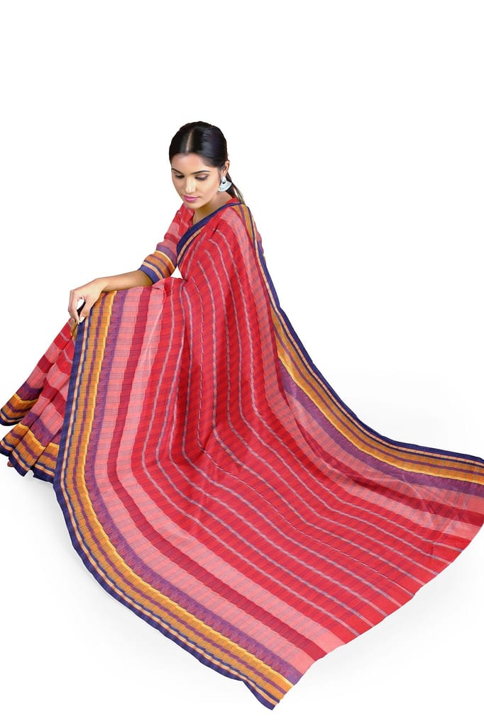 The Red, Pink And Blue Tant Saree view 2