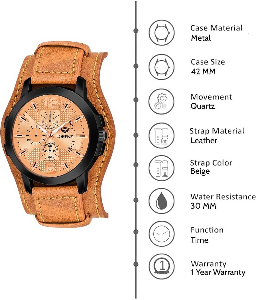 Lorenz Beige PU Analog Men's Watch view 2
