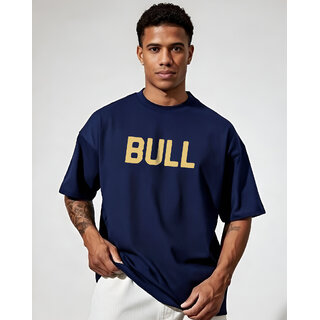 Ausk Mens Blue Printed Cotton Blend Round Neck Oversized T-Shirt view 2