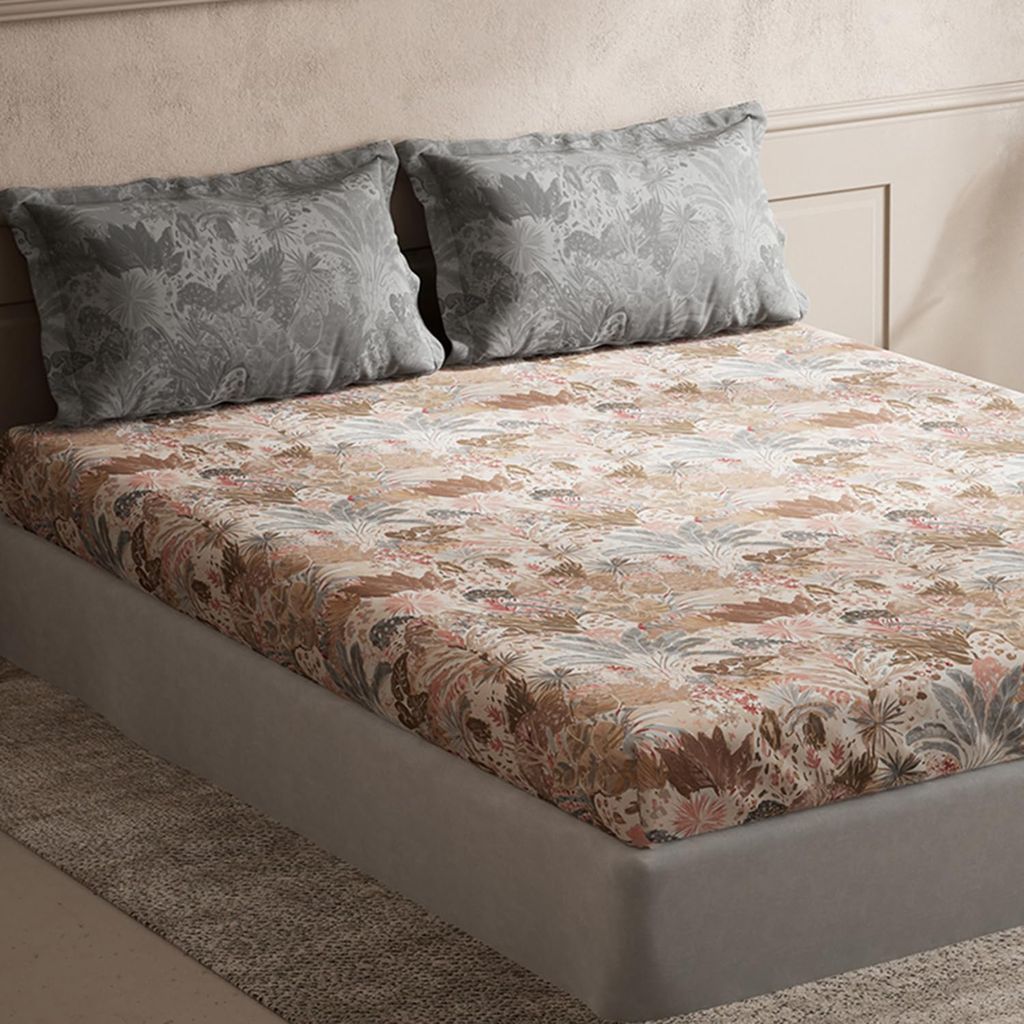 DDECOR - Elemental Collection 100% Cotton Leaves Pattern 144TC King Bedsheet |254 CM X 274 CM| Pink view 2