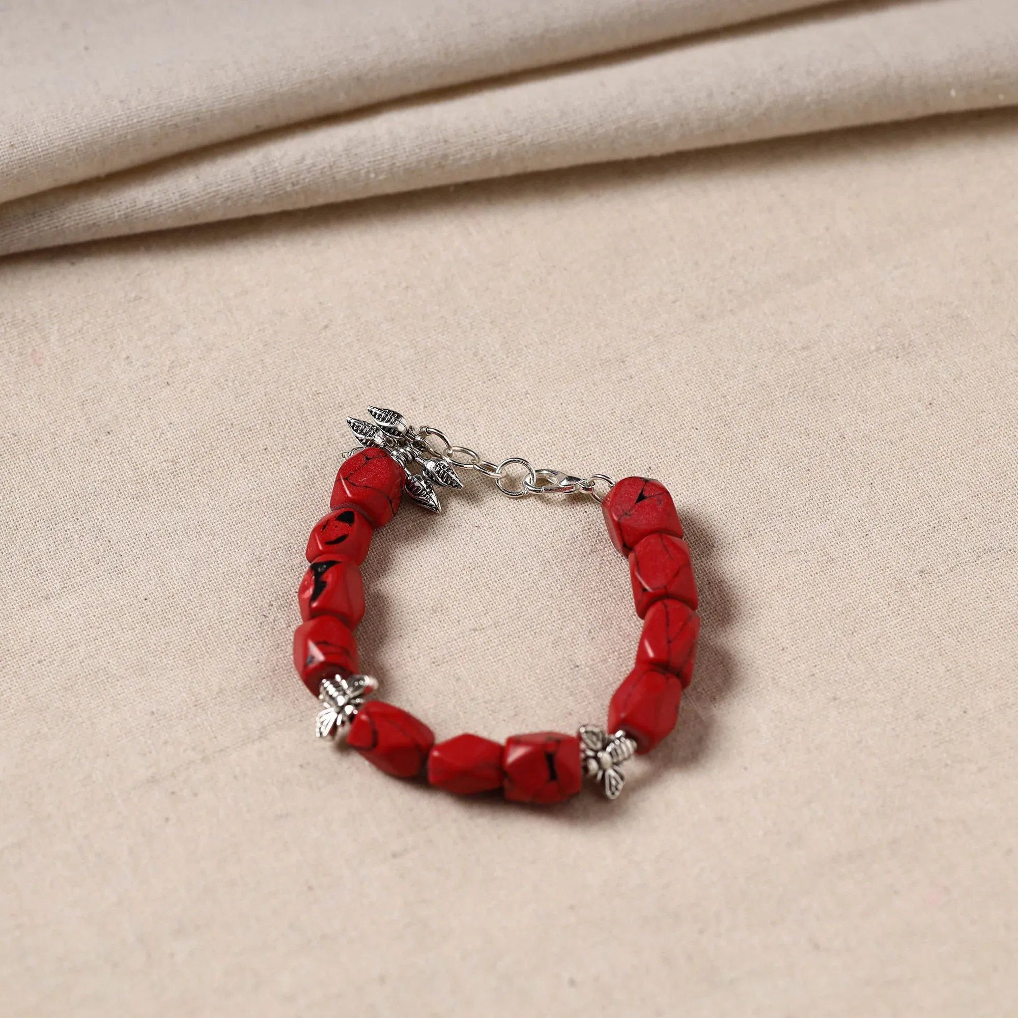 Red - Handmade German Silver Beaded Bracelet 04 view 2