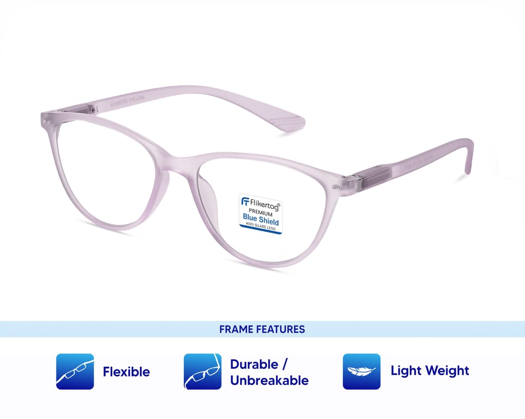 Flikertag Blue Cut Computer Glasses for Eye Protection | Zero Power Blue Light Filter Glasses With UV Protection | Anti Glare Specs for Women [FTF209 F1 Cat-Eye Matte Transparent Purple Frame, 49mm] view 2