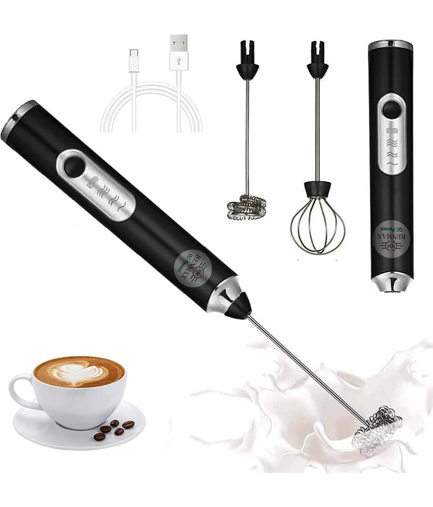 RENMAX Black Rechargeable Frother 100 Hand Blender Stand Whisker
