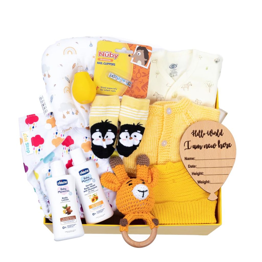 The Baby First Box Newborn Baby Essential Kit - 25 Items (Winter Kit for 0-3 Months) Newborn Hamper Gift Set| Baby Gifts | New Born Baby Winter Clothing Gift Set with Diaper Bag (WBD1) view 2