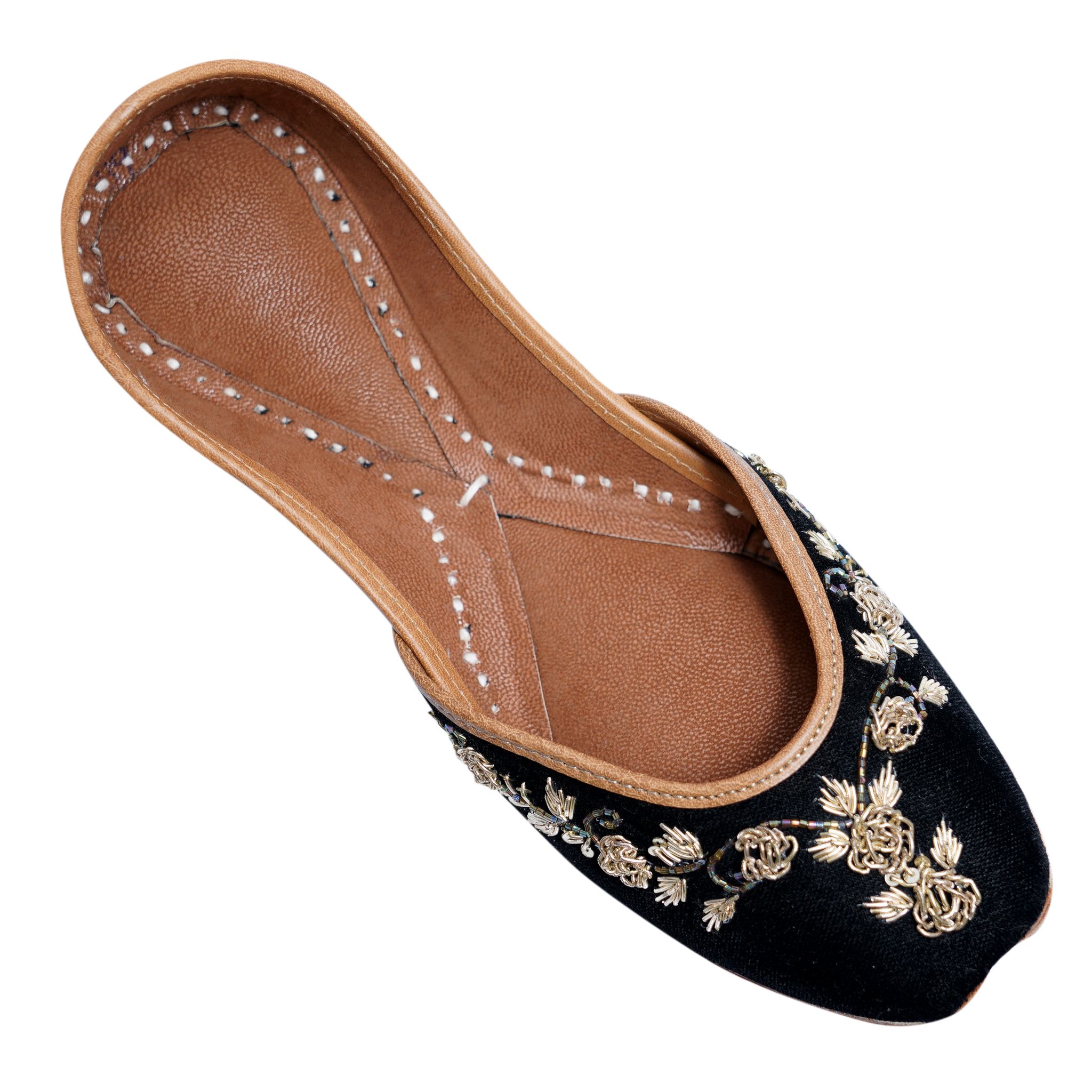 RSK ETHNIC WEAR, Black Color Embroidered Handmade Jutti for Women with Soft Leather and Double Cushion view 2