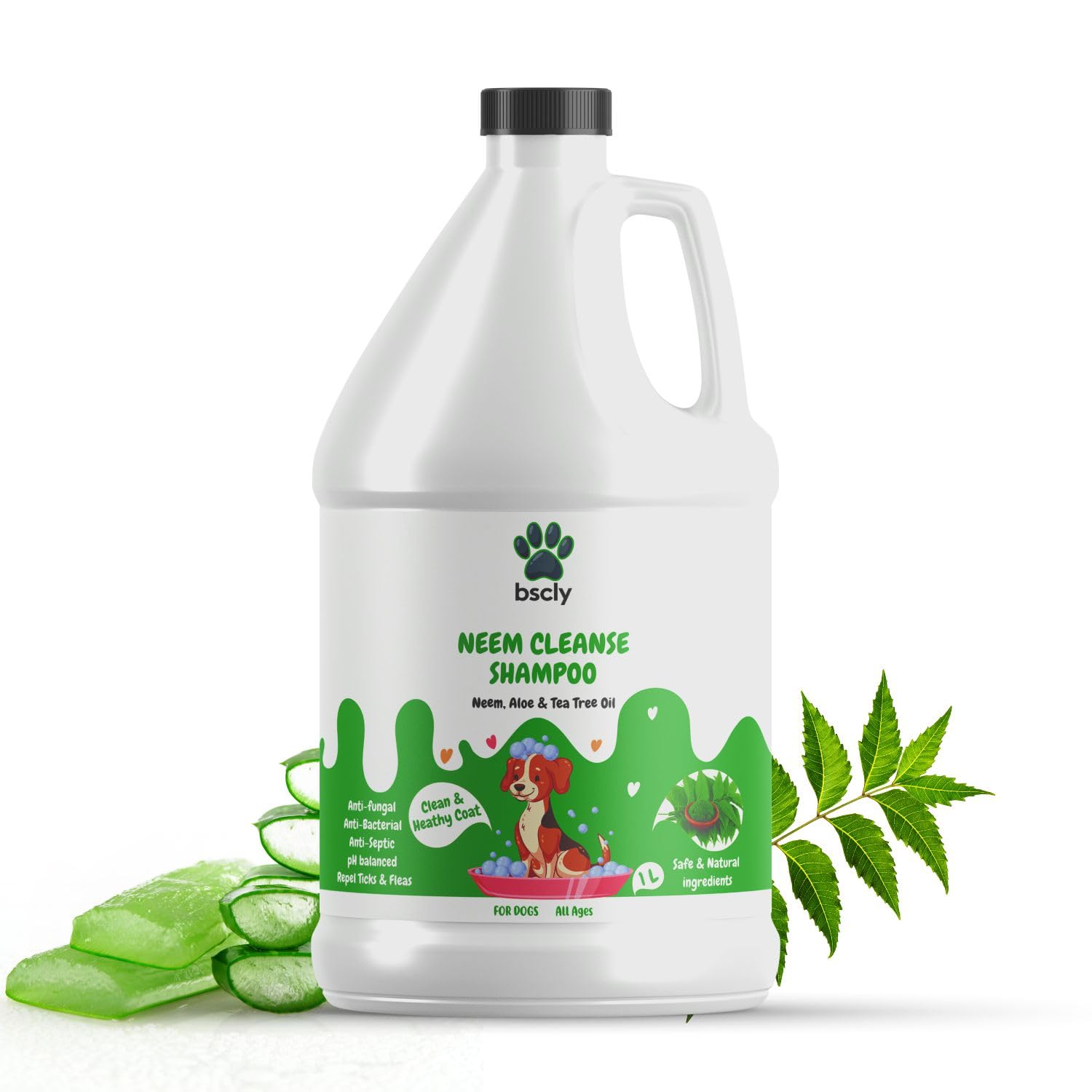 Bscly Neem Cleanse Dog Shampoo, 1000 ml + Paw Cream, 50 gm (Combo) - Ticks & Fleas Prevention - Enriched with Neem, Aloe and Tea Tree Oil - Moisturizes & Heals Skin - for All Pets view 2
