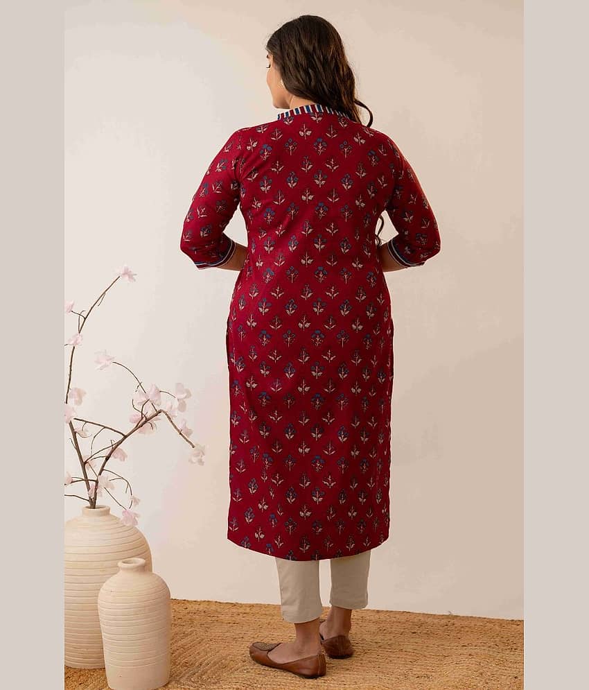 AMTHI Women Cotton Self Design Straight Kurti ( Red ) view 2