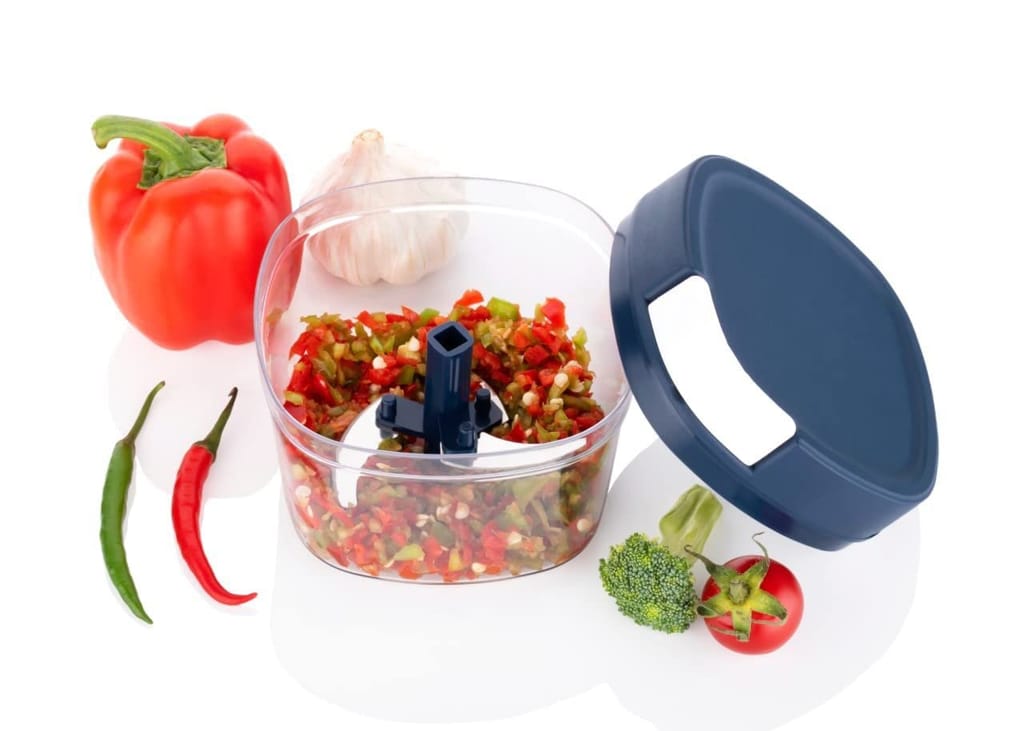 NEWWAY 450ml Pull Cord Vegetable Chopper – Mini Manual Food Cutter with 3 Stainless Steel Blades for Onion, Garlic, Fruits, Dry Fruits & More | BPA Free & Compact view 2