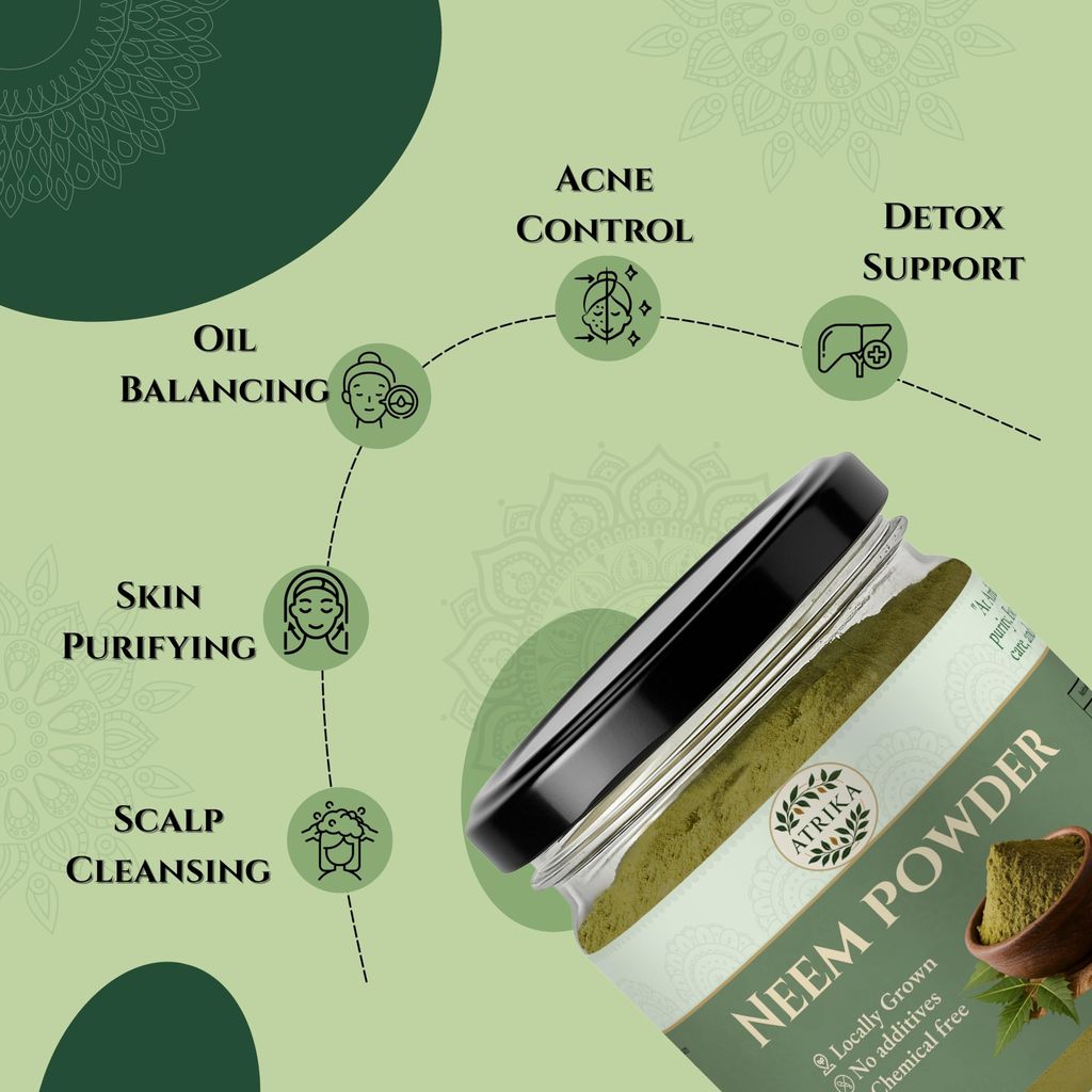Atrika Neem Powder 200g | Pure Neem Leaf Powder for Face, Skin & Hair Care | Herbal Edible Neem Powder view 2