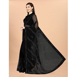 Black Colour Simmer Silk Diamond Work Saree With Blouse Piece view 2