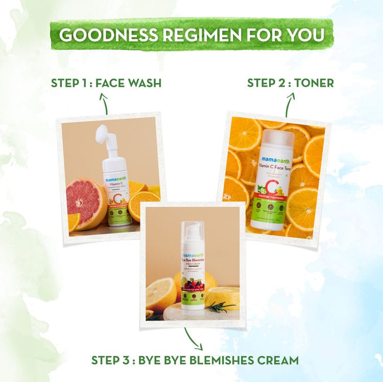 Mamaearth Vit C foaming facewash (150 ml) + Mamaearth Vit C toner (200 ml) + Mamaearth bye bye blemishes face cream (30 gm) Pack of 3 view 2