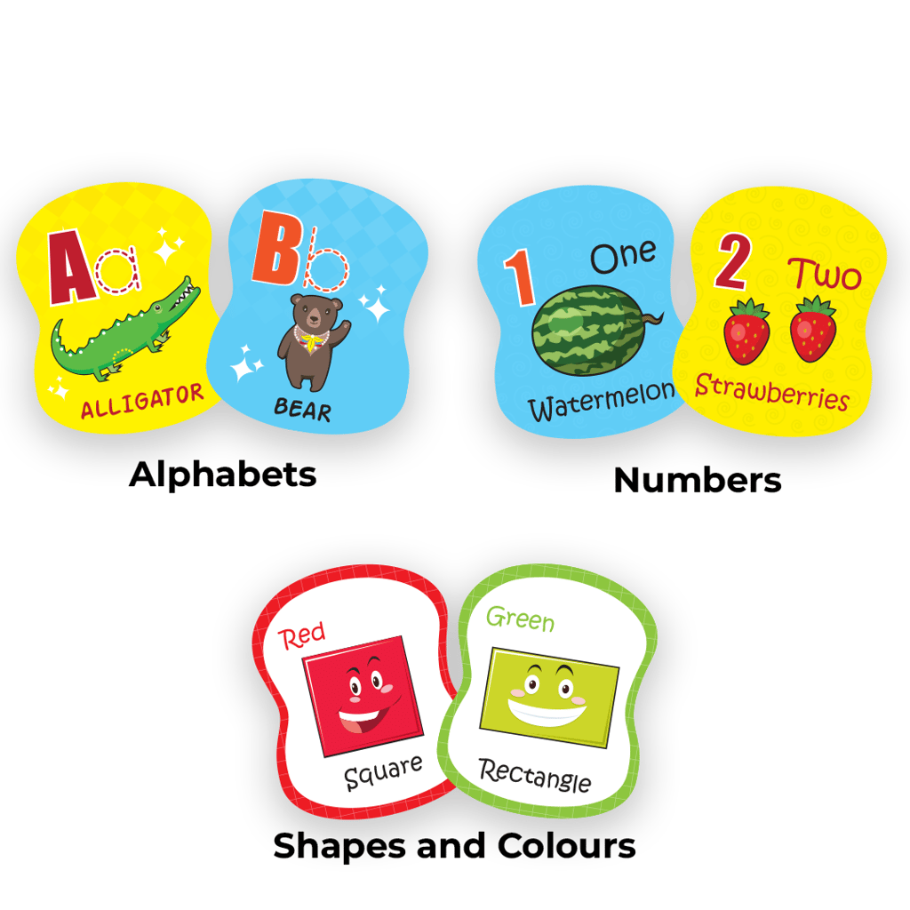 Desi Toys Thick Flash Cards for learning 4 topics- Alphabets /Letters, Numbers, Shapes & Colours with 50 fun images, Montessori Toys, Educational Toys, Preschool Learning Toys view 2