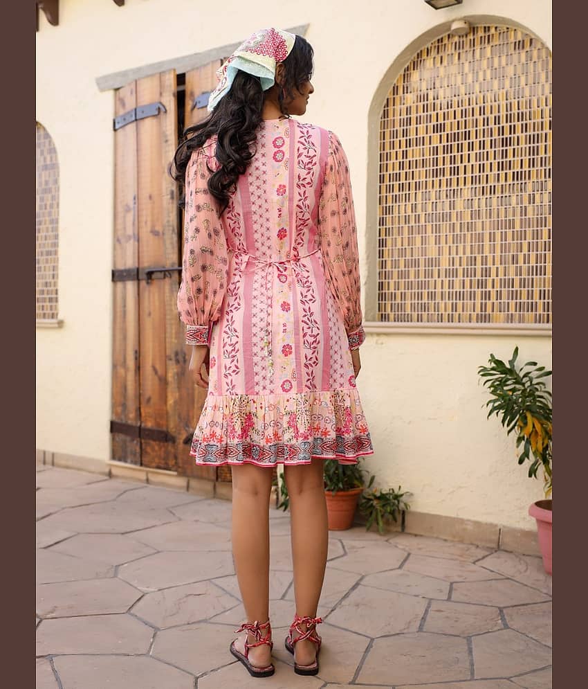 Juniper Women Cotton Printed Fit & Flare Dress ( Pink ) view 2
