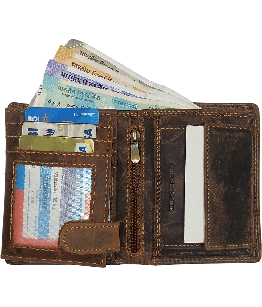 COCO ROYAL 100% Leather Solid Men's Two Fold Wallet,Money Clipper With More Than 10 Slots For Card ( Mud Brown , Pack of 1 ) view 2