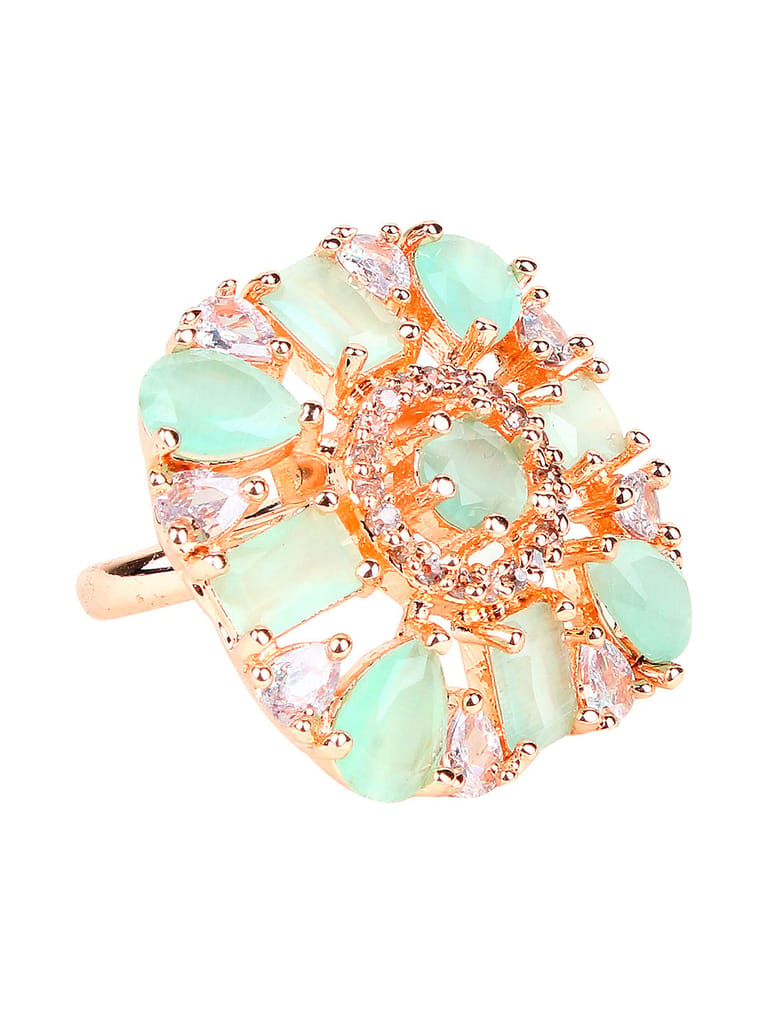 Cardinal Gold Plated Green Color Stone Brass Adjustable Ring view 2