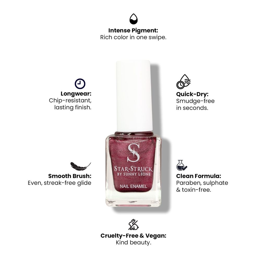 StarStruck by Sunny Leone - Metalic Plum - Metallic Nail Polish | High-Impact Shine, Chip-Resistant & Quick Dry view 2