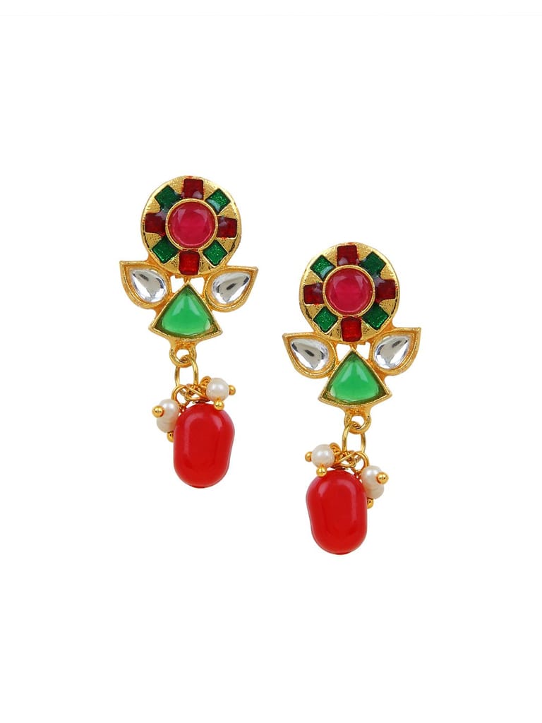Cardinal Multicolor Stone Light Green Gold Plated Brass Multistring Choker Necklace Set view 2