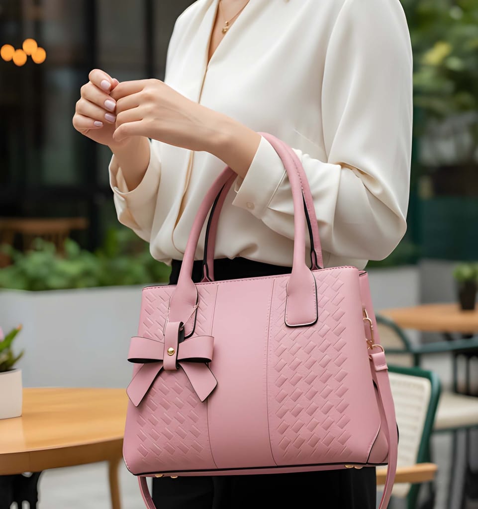 Women's Premium Designer Shoulder Tote Bag with Pom Pom Charm | PU Leather Handbag for Shopping, Office & College (Heavy Quality) view 2
