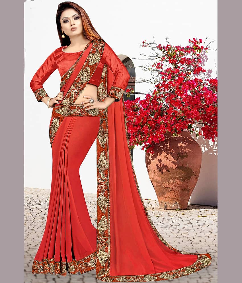 WXW Fashion Lycra Embroidered Regular Saree With Unstitched Blouse Piece ( Brown ) view 2