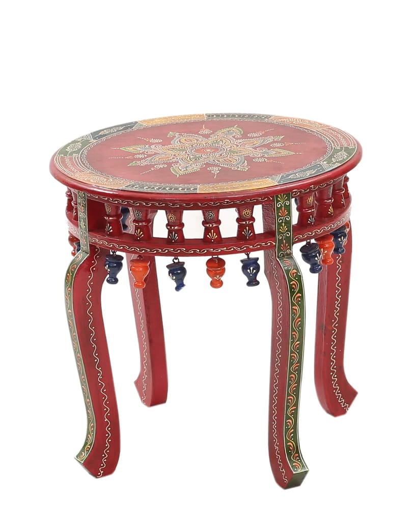 Wooden Hand Painted Stool Round / Living Room / Bed Room / Lattu Stool view 2