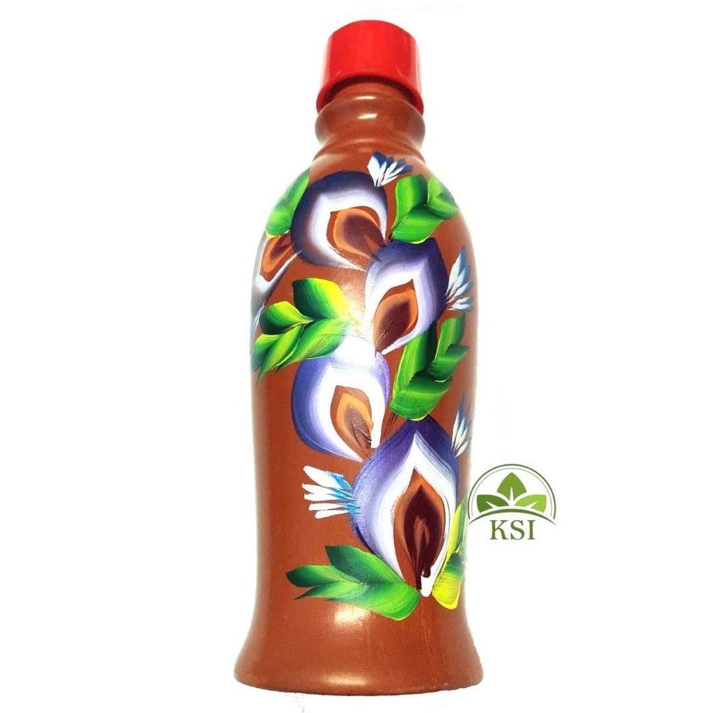KSI Self cooling water bottle | Earthenware Bottle | Clay Bottle 1.4 Litres with jute bag view 2
