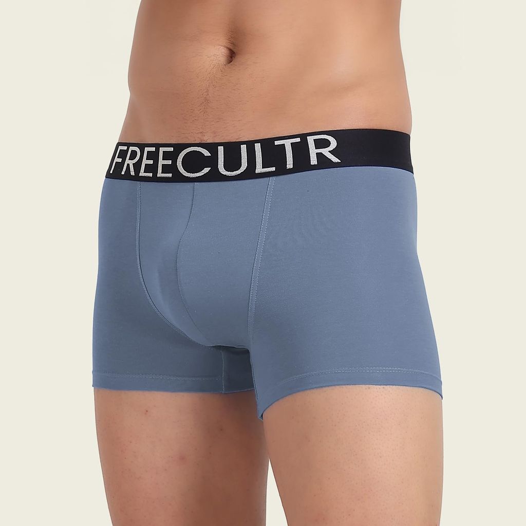 Freecultr Men's Underwear Organic Cotton (Ultrasoft Waistband) Premium Snug-Fit Trunk Pack of 1-Shadow Blue view 2