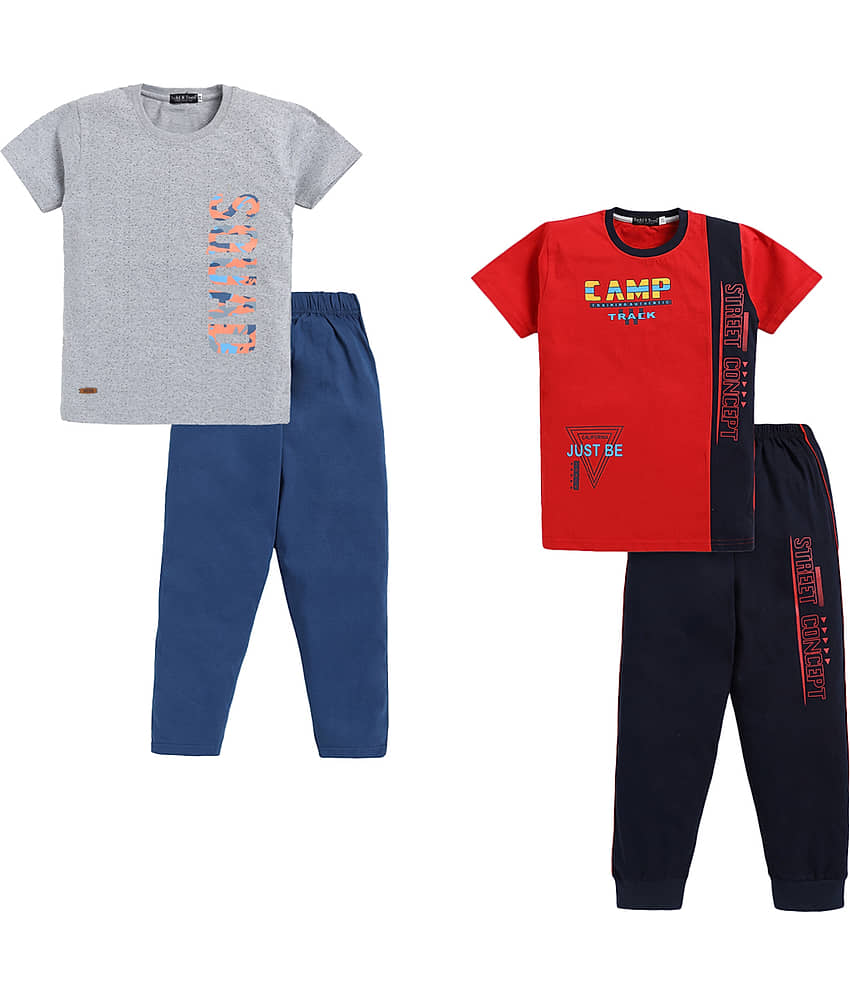 Todd N Teen Pack of 2 Boys Cotton T-Shirt & Trackpants Set ( Multicolor )