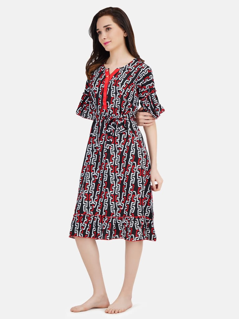 KOI SLEEPWEAR Women Bell Sleeve Short Nighty Chain view 2