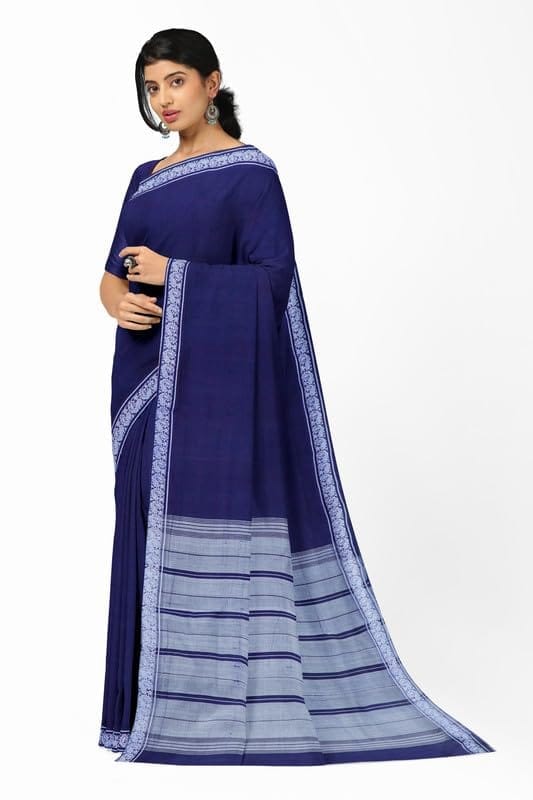 APCO Handloom (A Andhra Pradesh Govt Emporium)- Women's Traditional Pure Handloom Bandar/Polavaram Blue Cotton Saree | PBS0075 view 2