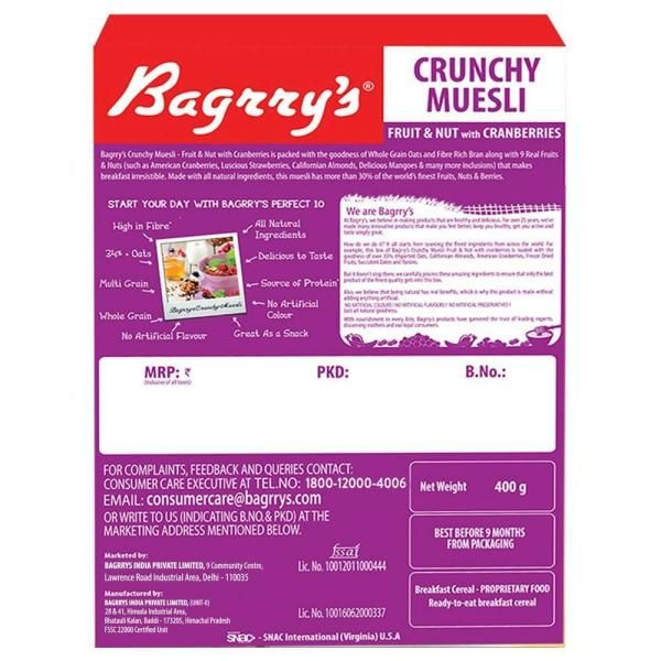 Bagrry's Crunchy Fruit and Nut with Cranberries Muesli 400 Gms view 2