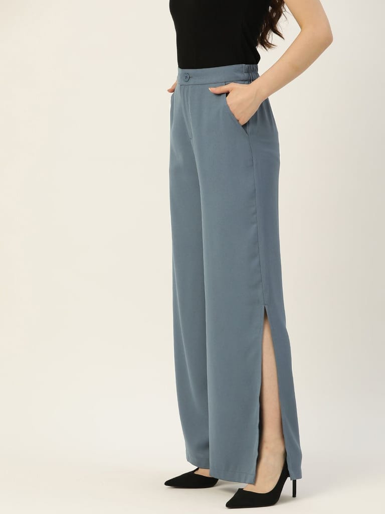 Rue Collection Women Blue Relaxed Loose Fit High-Rise Trousers view 2