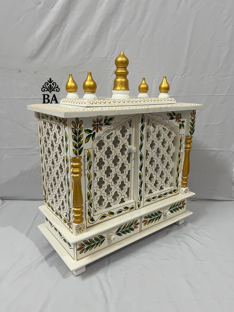 Handmade Wooden Temple | Decorative Pooja Mandir with Doors Traditional Pooja Mandir view 2