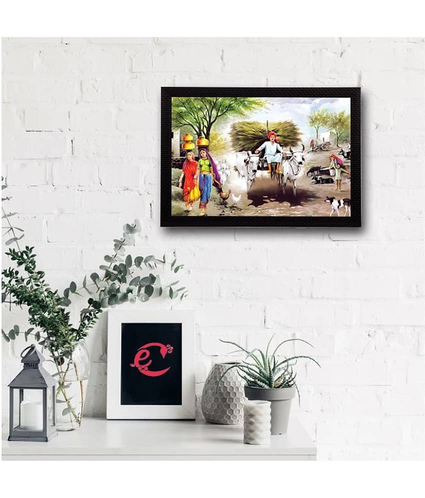 eCraftIndia Set of 5 Multicoloured Village Scenic View UV Wall Art view 2