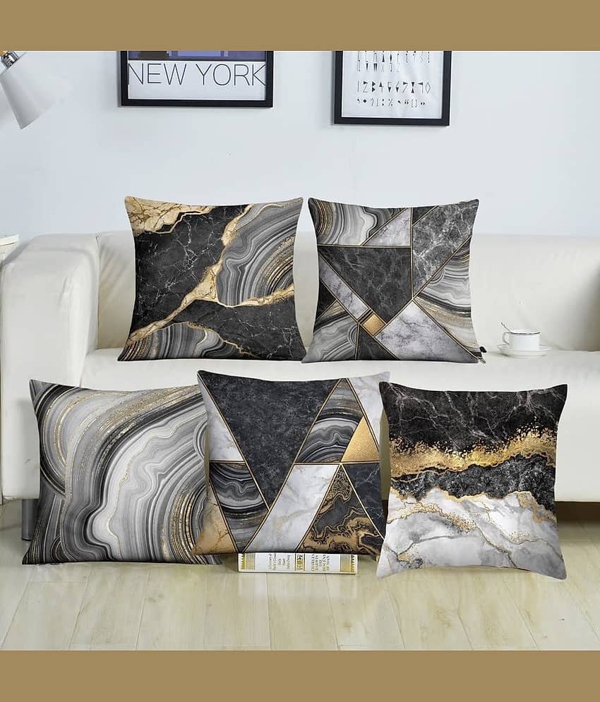 Laphino Set of 5 Jute Textured Square Cushion Cover (40X40)cm - Blue