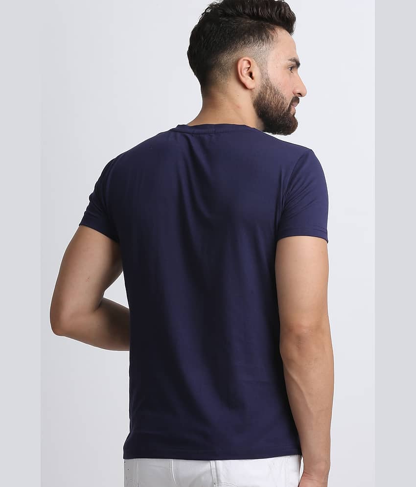 Leotude Men Cotton Blend Regular Fit Solid T-Shirt ( Navy ) view 2