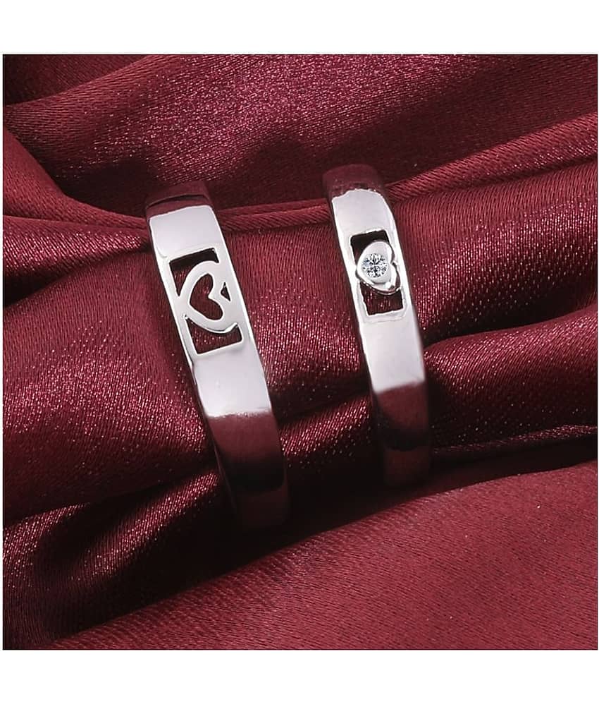 Silver Plated Solitaire His and Her Heart shape matching Adjustable Couple ring for Men and WomenCouple ring Girls and Boys-2 pieces view 2