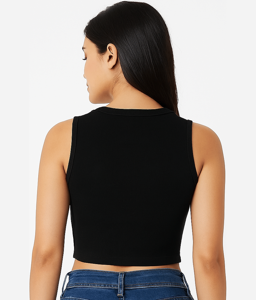 Elina Women's Cotton Crop Top ( Black ) view 2