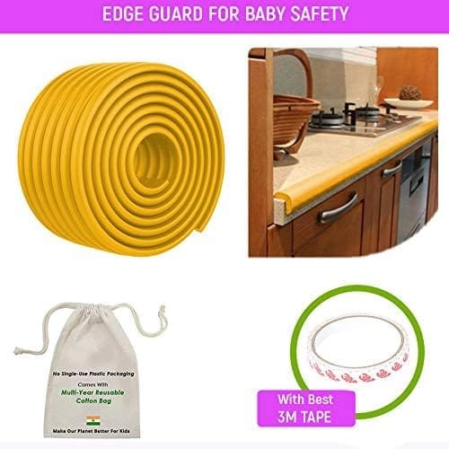 Safe-O-Kid' (Set of 4), Soft Cushioned 6.4 Ft / 2 Mtr Multi Functional Edge Guards with Strong 3M Adhesive, Safety for Sharp Edges for Babies- Yellow view 2