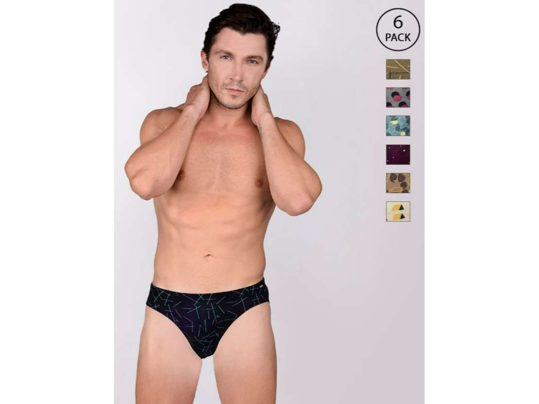 Frenchie Designer 100% Combed Cotton Printed Briefs for Men - Assorted Colours (Pack of 6) - 85
