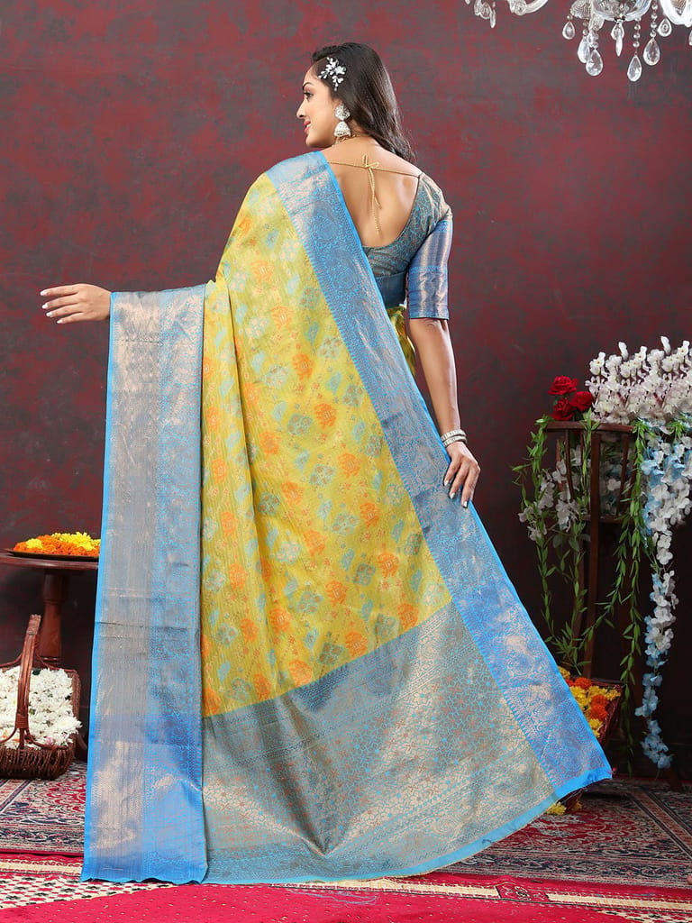 Yellow Cotton Woven Design Zari Meenakari Weaving Saree view 2