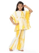 Ninos Dreams Girls Cotton Rayon Kaftan with Palazzo Lounge Set-Yellow and White view 2