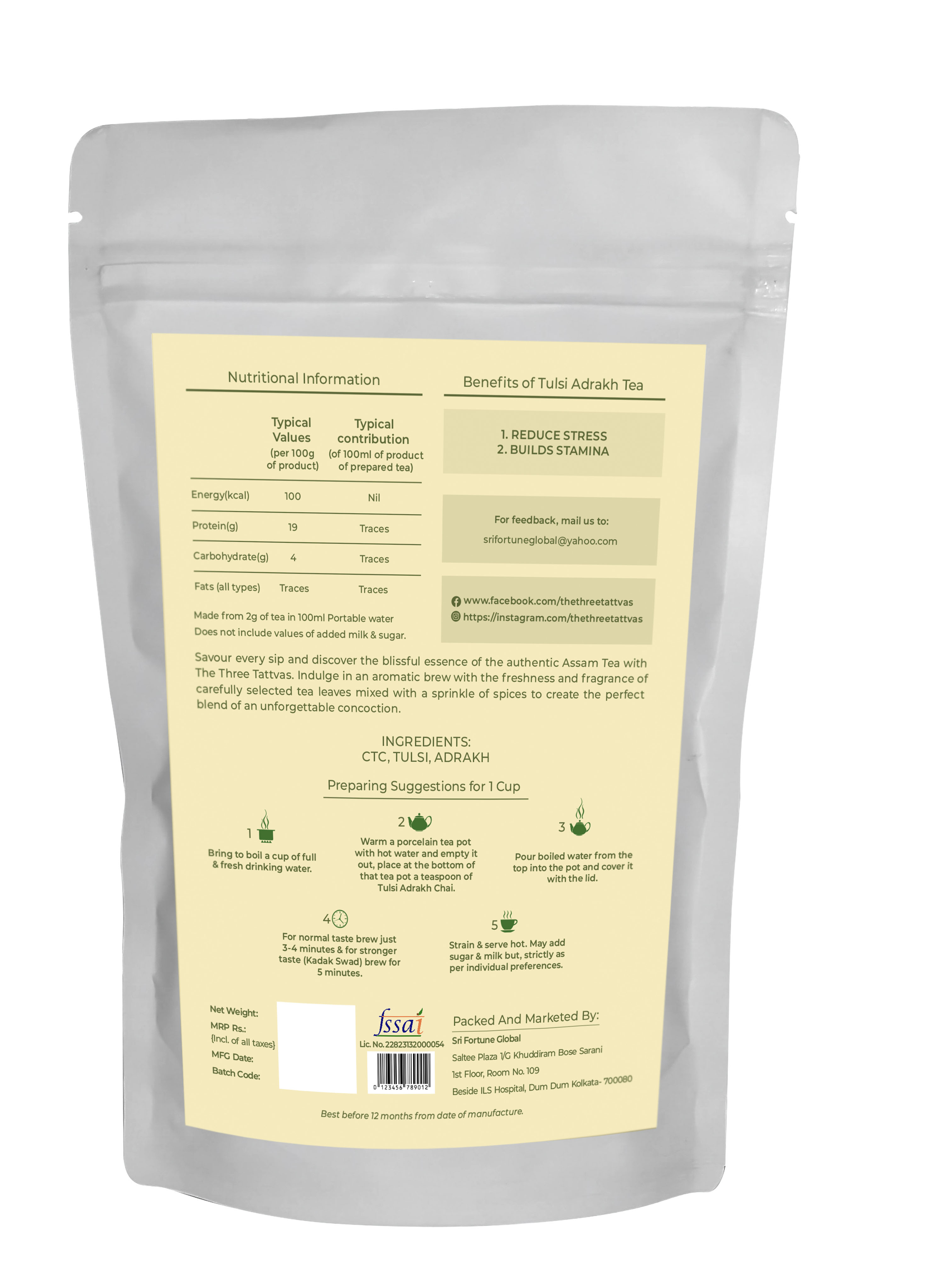 The Three Tattvas Tulsi Adrakh Chai, 100 gm view 2