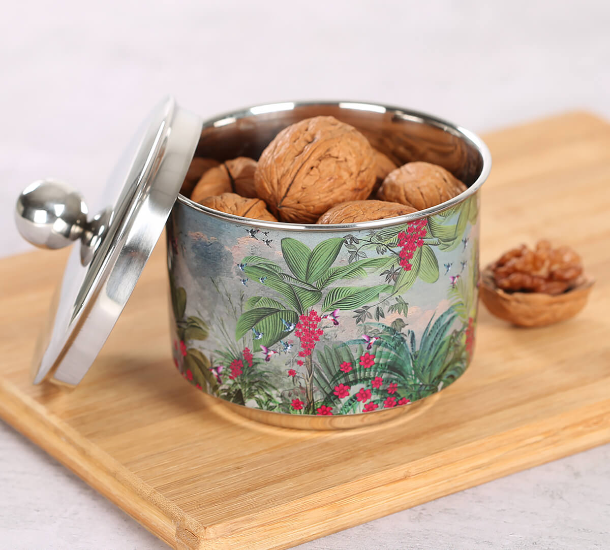 India Circus Tropical View Steel Bowl With Lid view 2