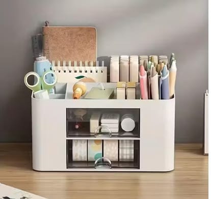 Multifunction Desk Organizer with Drawer & Pen Holder for Office & Kids (Black) view 2